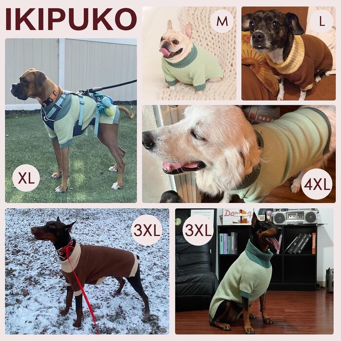 IKIPUKO Пуловер для собак, теплий одяг для собак з отвором для повідка, святковий новорічний пуловер для собак, хлопчиків, дівчаток, зимовий пуловер з коміром-стійкою (M, темно-синій)