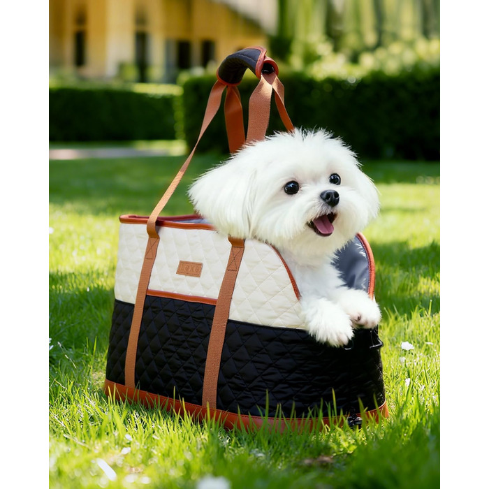 Транспортна сумка для собак та котів до 5 кг, чорно-бежева