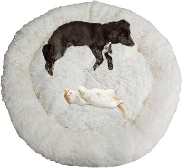 М'яке ліжко-софа для собак Deluxe, кругла, плюшеве, водонепроникне, для великих та екстра-великих собак, 80 см, білий колір