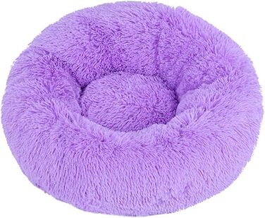 М'яке кругле ліжко для собак та котів Lukery з плюшу, зручне кільце-подушка, ліжко для маленьких, середніх та великих тварин (80 см, фіолетовий)