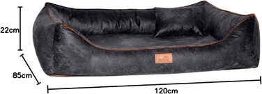 Ортопедичне ліжко для собак Tierlando® Alberto у вінтажному стилі знімний велюровий чохол, комфортне та легке у догляді | Розмір: 120x85 см | Чорний