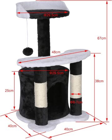 Драбина для котів Wiltec 67 см, чорно-біла, з сизалю, платформою, будиночком та іграшкою. Кліматична драбина для котів