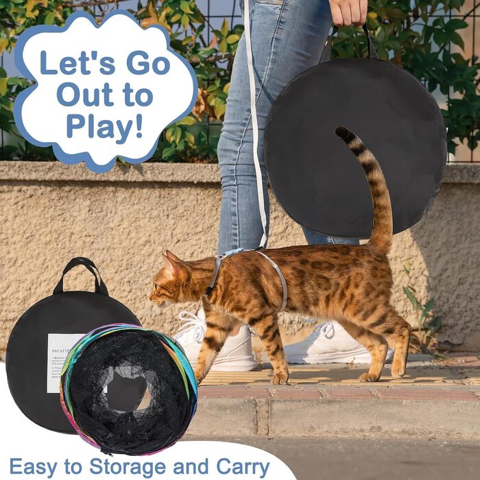 Туннель для котів Outdoor, складаний вольєр для тварин, портативний ігровий тунель, вольєр для цуценят, вольєр для котів, вольєр для собак, для внутрішнього та зовнішнього використання, з 2 іграшками-мишками