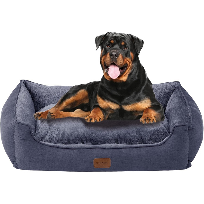 Ортопедичне ліжко для собак середніх та великих порід, 84x66x19 см, супер м'яке та затишне, кошик для собак з високим бортиком, знімний та пральний чохол, неслизьке, темно-сірий, для дому та автомобіля, XL