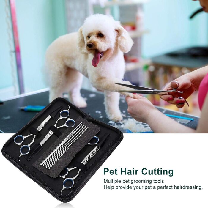 Набір професійних інструментів для грумінгу собак EVTSCAN: ножиці, триммер, ножиці з гребенем (6 шт)