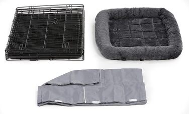Комплект для собак New World B30DD-KIT: металева клітка з одними дверима, сіре ліжко та чохол, 76 см, для середніх порід