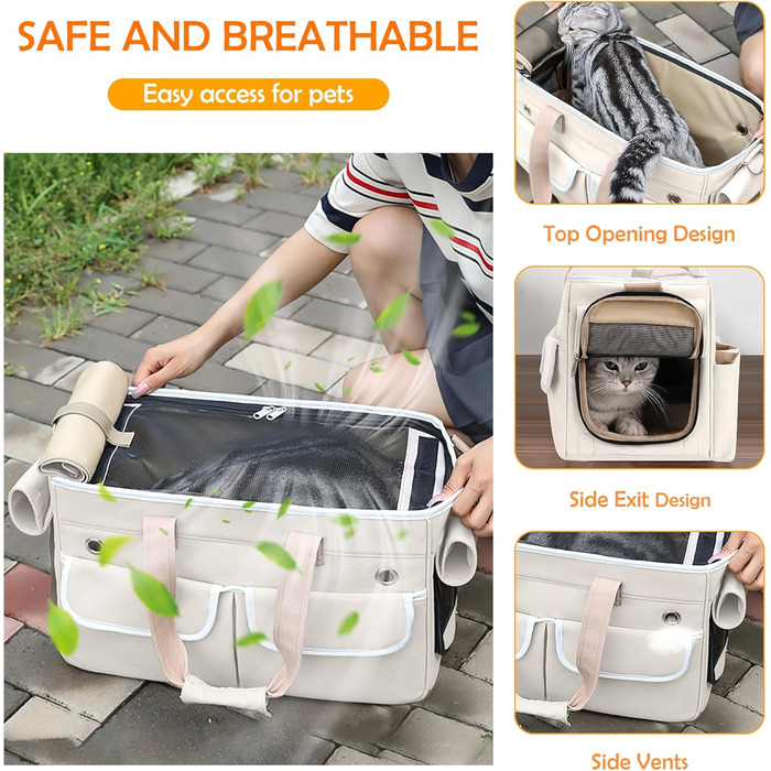 Транспортна переноска для котів та собак ALLSOPETS, складана, портативна, з м'якими кишенями, для подорожей, кемпінгу, хати, Бежева