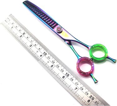 Професійна витончена ножиці для грумінгу собак 7 дюймів, 440C сталь, витончена клинка, для розрідження шерсті, 45% розрідження, кольоровий дизайн 'Райдужна рибка'