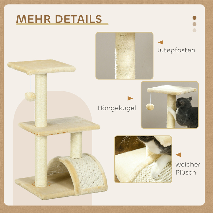PawHut Cat Tree 72 см Котяча вежа з плюшевими кульками, стовбури з сизалю, платформа, кігтеточка Багатоярусна кігтеточка для кішок, лазіння по дереву, для середніх кішок, кремово-біла | Аосом