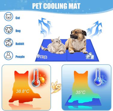 Килимок охолоджуючий для собак, 65 x 50 см, самоохолоджуючий, блакитний. Безпечний гель, легко миється, освіжає у спеку.