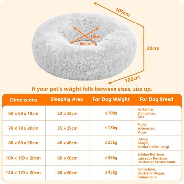 Ортопедичне ліжко для собак, круглий лежак, софа для котів та собак, м'який кошик, можна прати, діаметр 100 см, сірий колір, розмір 100 x 100 x 20 см