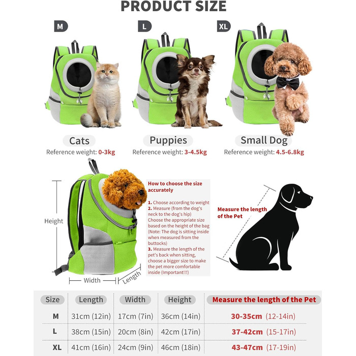 Рюкзак для тварин PETCUTE - переноска для собак та котів, зелений (31 x 17 x 36 см), відповідає вимогам авіакомпаній