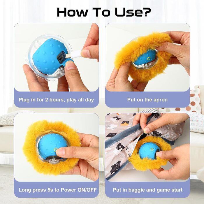 Інтерактивна іграшка для котів PUHOHUN: автоматичний м'ячик, що рухається, з функцією самостійної розваги. Безшумна, з активізацією руху та звуком. Blue