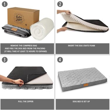 Ортопедичне собаче ліжко Patas Lague XL для великих собак, 106.7 x 71.1 см, водонепроникне, м'яке, тепле, зручне, з Eierkisten-піною, знімний, пральний чохол та антиковзаюча підкладка, сірого кольору