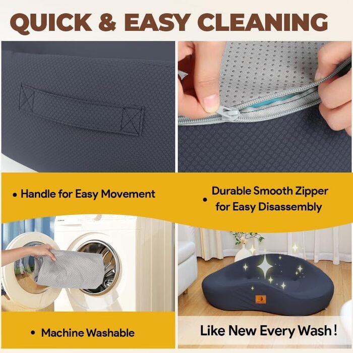 Ортопедичні лежанки для собак великих та середніх порід, 22,9 см товщиною, з чистого пінополіуретану Memory Foam, зі знімним, пральним чохлом, водонепроникна лежанка, для домашніх тварин, щільність 60D, KAUFEST, сірий темний