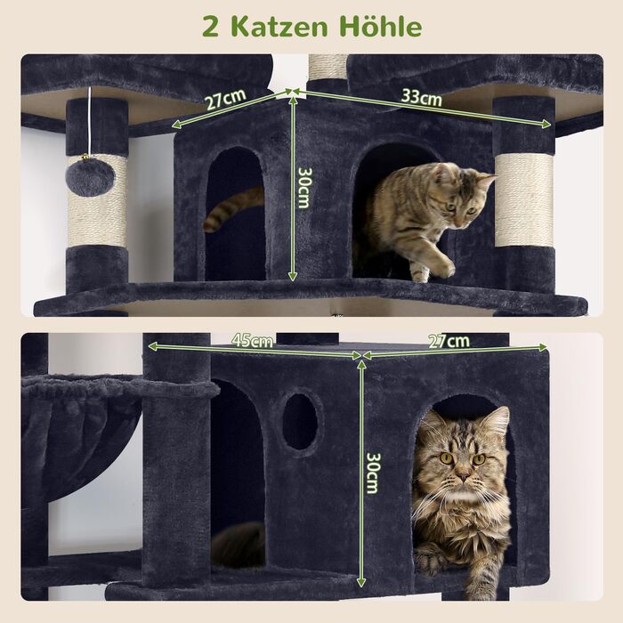 Комплекс для котів Globlazer XXL (209 см) з сірими платформами, будиночками та іграшками для 3-5 котів