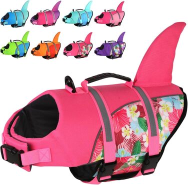 Жилет для плавання собак Doglay з принтом акули, рожевий, X-Small. Забезпечує плавучість та безпеку під час купання та катання на човні.