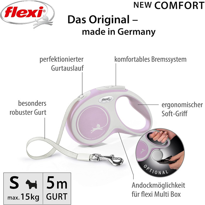 Повідок-рулетка Flexi New Comfort для собак, 5 м, рожевий, розмір S