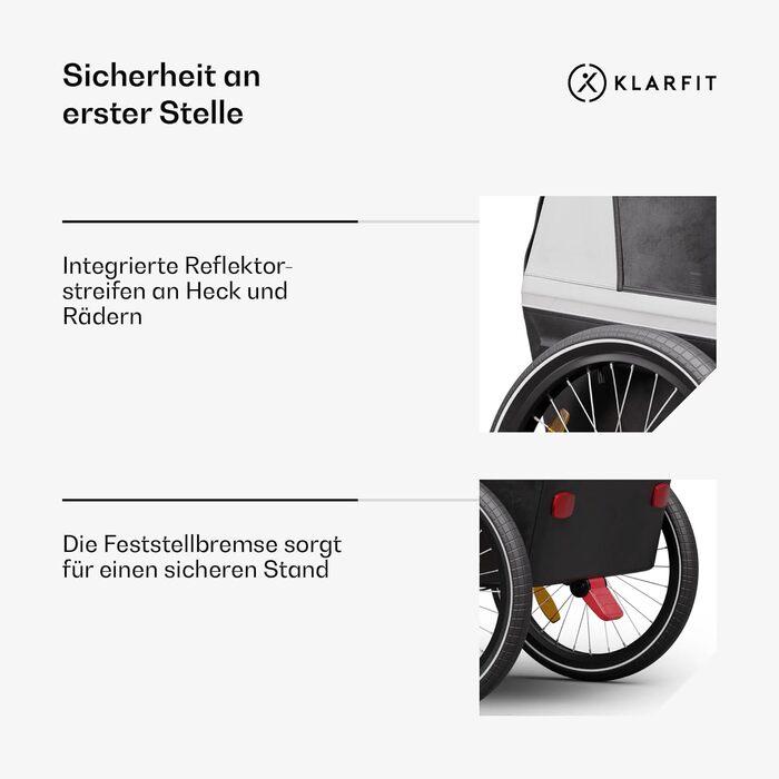 Klarfit GoKiddo: Причіп для велосипеда на 2 дітей - 2в1 (велопричіп та візок) з гальмами, ременями безпеки, регульованими сидіннями, вантажопідйомністю 40 кг, захистом від дощу та UV, складаний (світло-сірий)