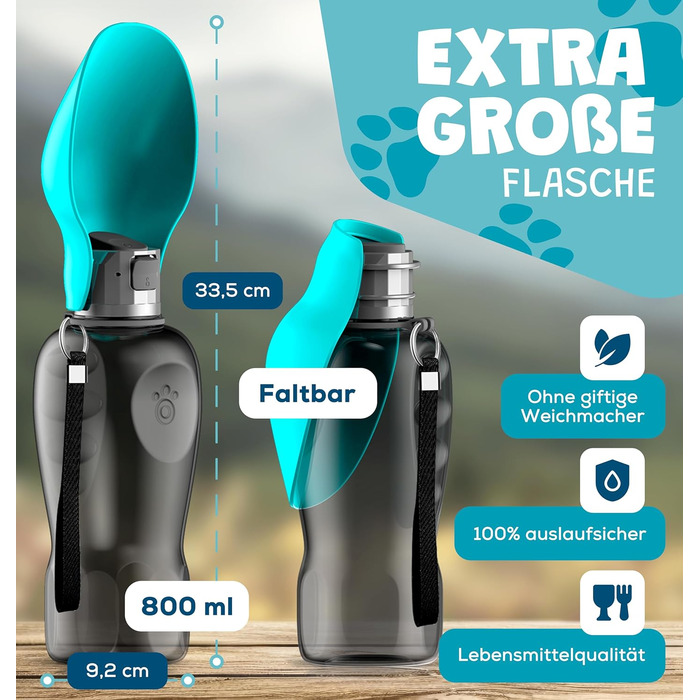 Набір з 2-х: велика складана пляшка для води для собак + щітка для зубів | Пляшка для собак 800 мл | Без витоку