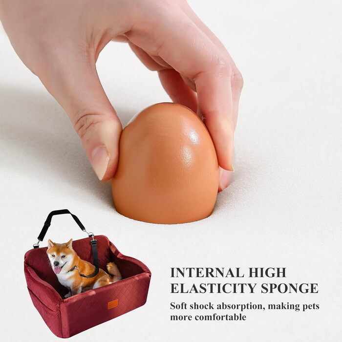 Автокрісло для собак великих порід, м'яка тканина, Memory Foam, 2 страхувальні ремені, червоний колір, великий розмір