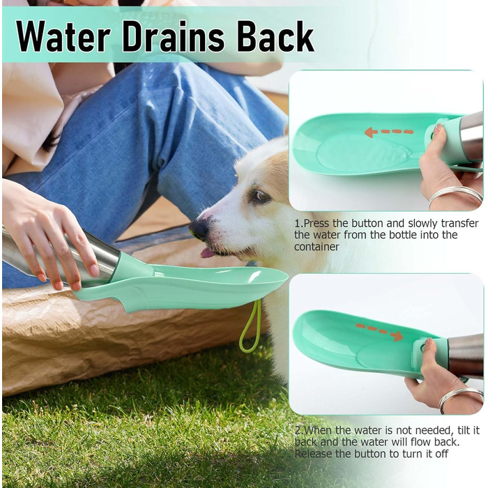 Водяна пляшка для собак Taozoey 750 мл, подорожі, вигул, кемпінг, зелена