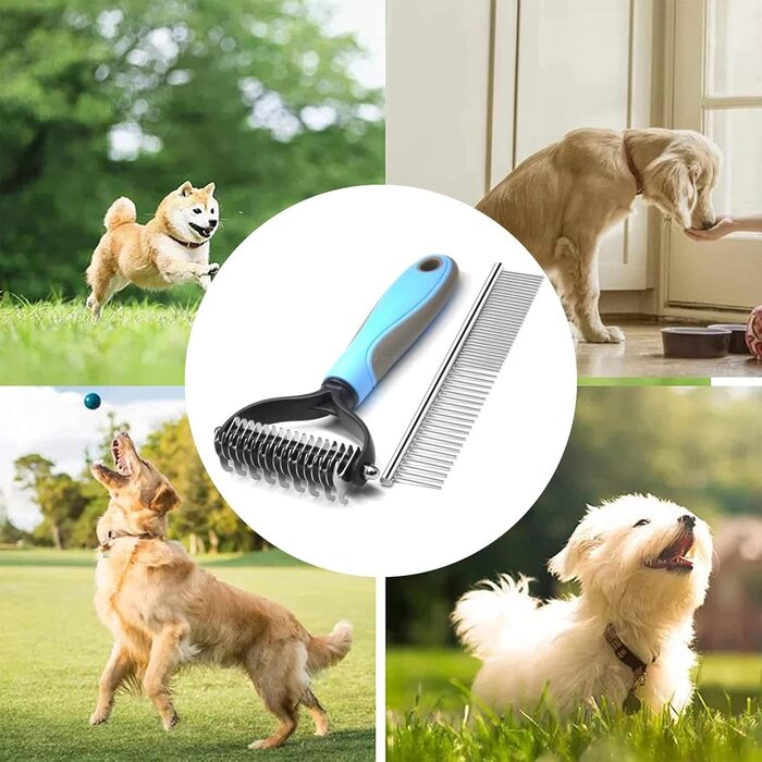 Щітка для собак та котів з довгим хутром, 17+9 двосторонні щітки для підшерстя, гребінець для собак з нержавіючої сталі