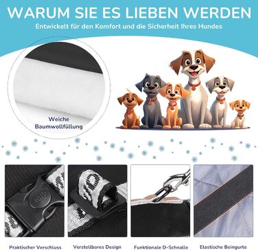 Зимовий теплий одяг для собак ALLSOPETS з відбиваючими елементами, чорного кольору, розмір 2XL. Вітронепроникна куртка для великих та середніх собак з регульованим поясом та кільцем для повідка.