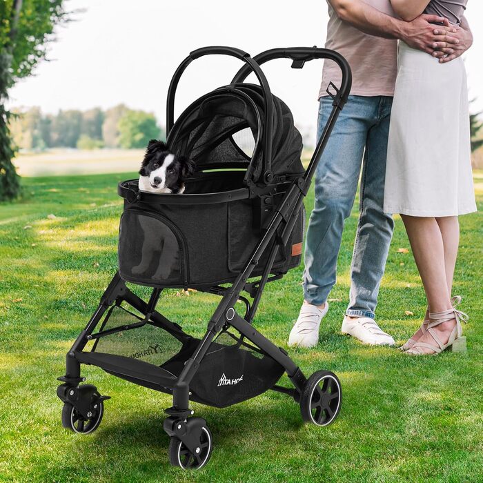 Візок для собак YITAHOME - чорний, для маленьких собак до 15.9 кг, 3-в-1, складаний, візок для котів та дітей