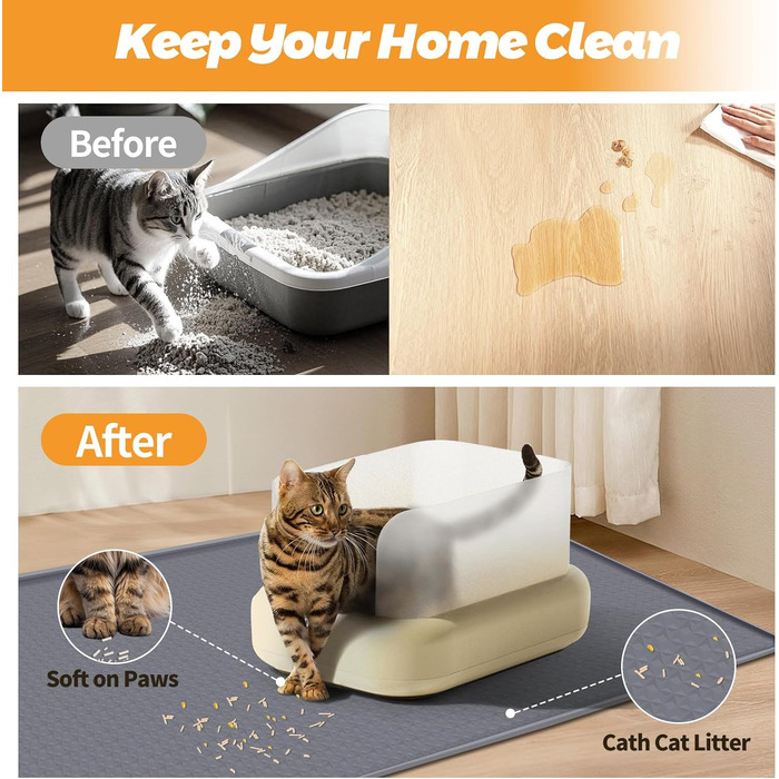 Килимок для котячого туалету Bartuke Katzenklo Matte, 130 x 65 см, силіконовий, сірий. Легко чистити, м'який для лапок котів