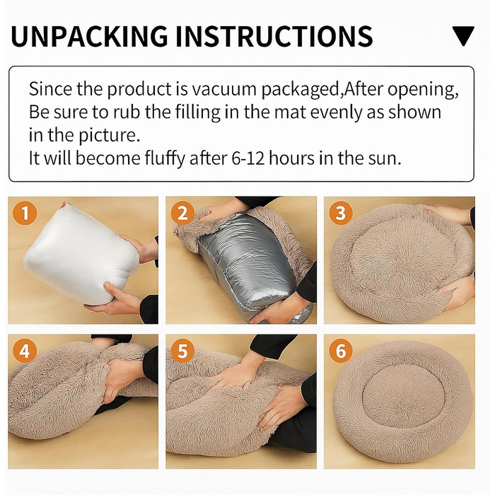 Заспокійливе ліжко для собак у вигляді пончика, м'який плюш, кругле ліжко для котів, зручне, м'яке, можна прати, подушка, самопідігріваюче ліжко для тварин з неслизьким дном, ліжко-гніздо для сну та відпочинку 60 x 60 x 20 см (Д x Ш x В) у кольорі тауп