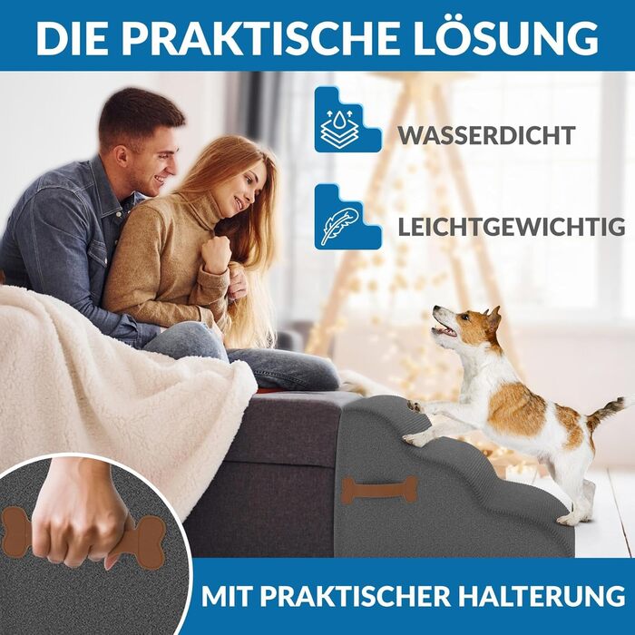 Сходинка для собак Nuraya: 3 сходинки, 40 см, з антиковзким покриттям. Підходить для маленьких собак та котів. Зручна для доступу до диванів та ліжок. Легко миється.