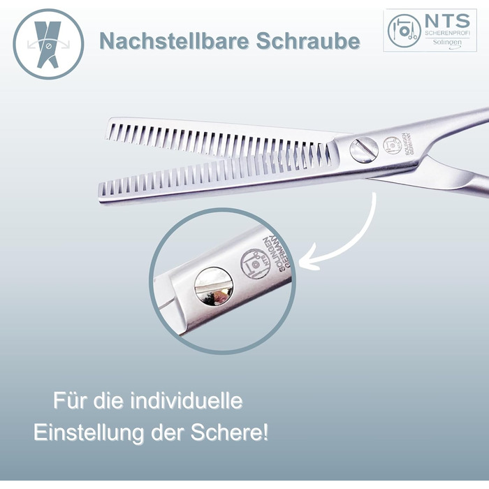 Ножиці для собак та домашніх тварин ROSTFREI, матові сатинові • Ножиці для моделювання шерсті (зубці з обох сторін) та фінішні ножиці, 1 шт.