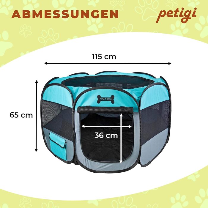 Манеж для цуценят Petigi XL 115x115x65 см, 8-кутний, зелений, для собак, котів, гризунів, легкий у догляді
