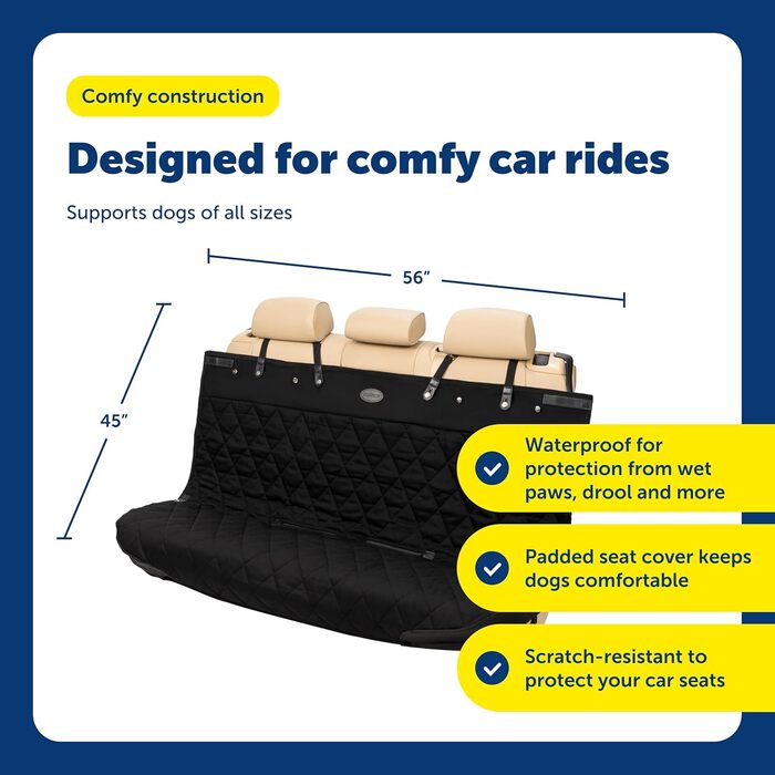 Захисний чохол на сидіння для автомобіля PetSafe Happy Ride: водовідштовхуючий, міцний, для собак, чорний