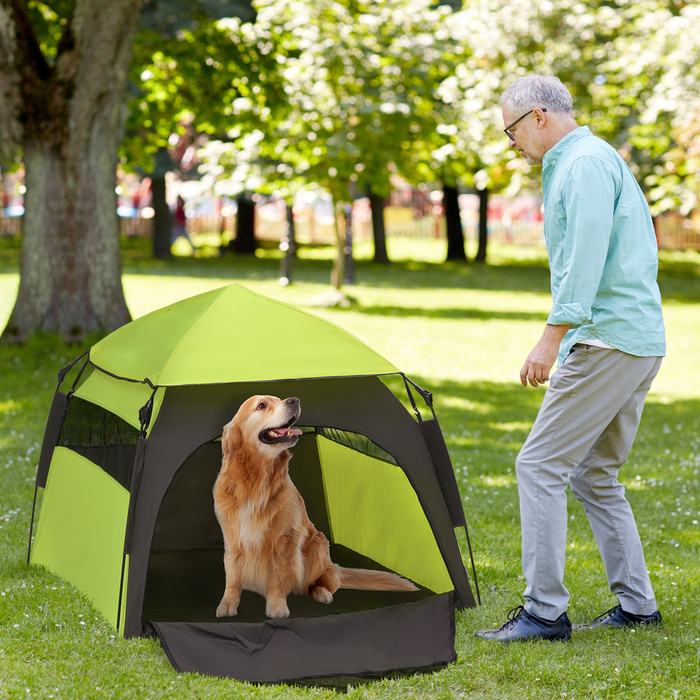 PawHut Pet Tent Намет для собак і будиночок для кішок на відкритому повітрі, вігвам-намет з сумкою для перенесення, навісом від сонця та сітчастим вікном, зелений