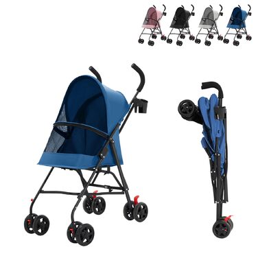 Дитяча коляска для тварин з підстаканником, сумка-переноска для маленьких собак та котів, складана, портативна, до 15 кг (блакитна)