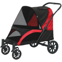 PawHut Dog Stroller Dog Buggy Foldable для великих собак і кішок до 30 кг Cat Buggy з подушками Сітка Вікна Двері Сумка для зберігання Котяча коляска з безпечними повідцями, гальмами, Баггі Чорний | Аосом