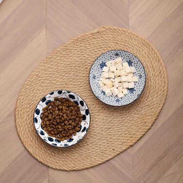 Керамічна годівниця для котів та собак - миска для корму маленьких котів, вінтажний синьо-білий дизайн (14 см), неслизька миска для котів - набір 2 шт.