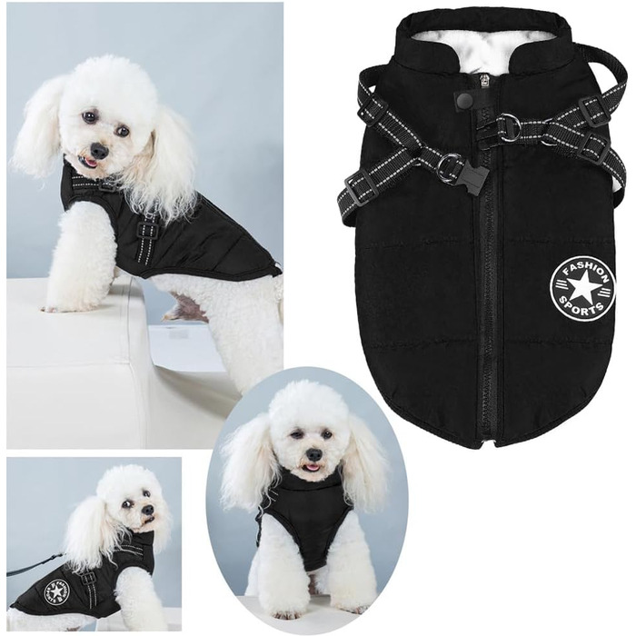 Зимова куртка для собак Aiboria: вітронепроникна, водонепроникна, 2-в-1, тепла, чорна, 4XL