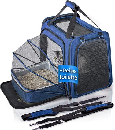 Транспортна переноска для котів You Decide Munich Cat Premium Suite LX (блакитна) з туалетом, складна