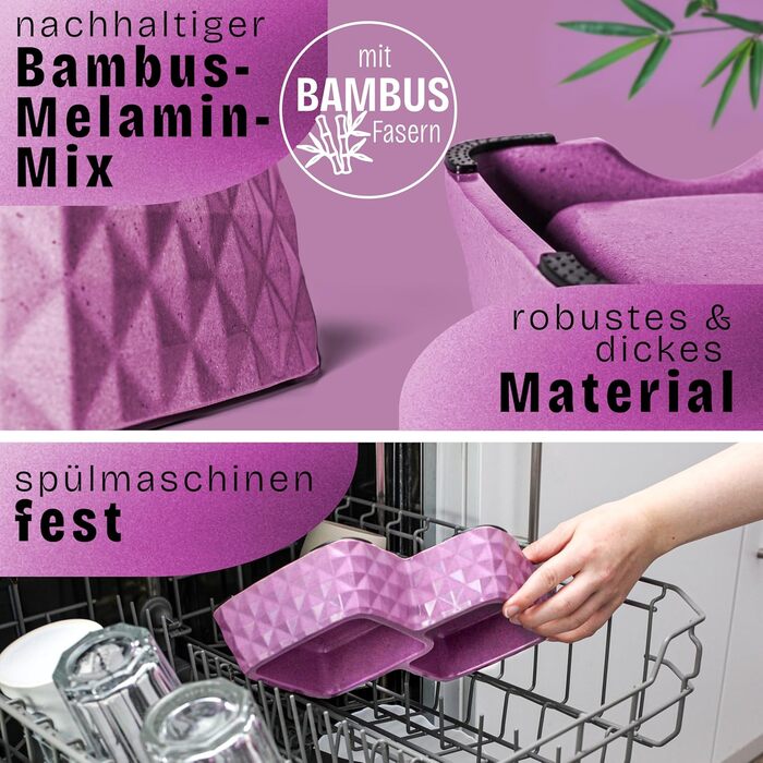 Набір мисок для котів та маленьких собак ne&no® з бамбука, фіолетовий (до 400г корму, 350мл води)