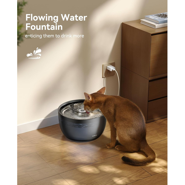 Фонтанчик для котів FEELNEEDY 3L з фільтром з активованого вугілля - фонтанчик для котів з нержавіючої сталі, прозорий резервуар, чорний колір