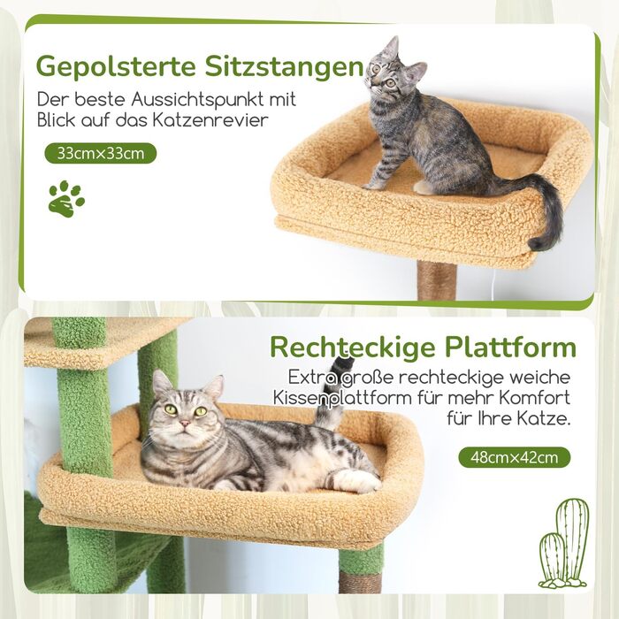 Комплекс для котів Globlazer Kratzbaum 165 см для великих котів: будиночок, платформа 48x42 см, гамак, стовпчики, стійкий, зелений