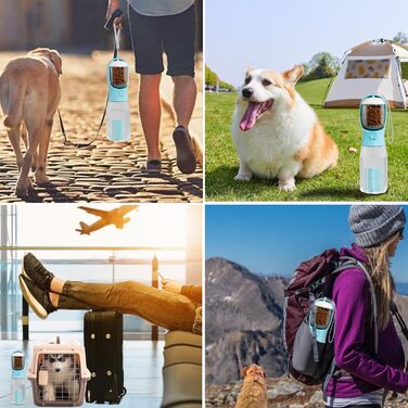 Поїлка для собак Ikusu з контейнером для корму та рулоном для відходів, виготовлена з безпечного пластику, об'єм 590 мл, блакитна