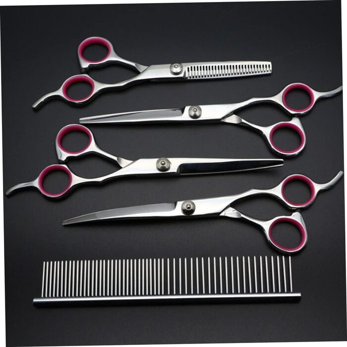 Набір для грумінгу домашніх тварин Mipcase з нержавіючої сталі: ножиці, гребінець, ножиці з прямим та вигнутим лезом, ножиці з зубчастим лезом