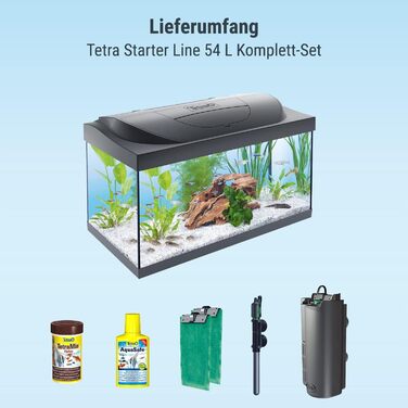 Акваріум Tetra Starter Line 54 л комплект: LED підсвітка день/ніч, внутрішній фільтр, обігрівач, корм для риб та кондиціонер для води