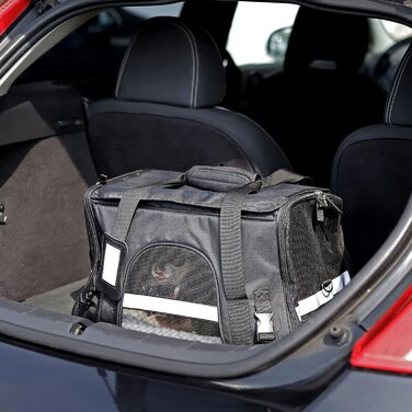 Транспортна переноска для собак та котів Lionto, складна, чорна, 49x27x32 см, з ручками та плечовим ременем, з м'яким килимком