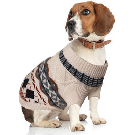 Теплий зимовий пуловер для собак маленьких порід, пуловер з отвором для нашийника, в'язаний пуловер для собак, пуловер для собак у стилі бохо, бежевий, розмір M