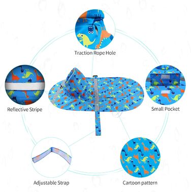 Дощовик для великих собак NACOCO, регульований, динозавр, водонепроникний, одяг, легка дощова куртка, пончо з капюшоном та смугами, світловідбиваючий, блакитний (розмір M, блакитний динозавр)